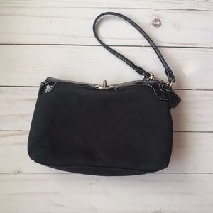 Coach Medium Black Logo Wristlet with Leather Trim